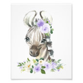 Zebra, Safari, paarse bloemen, genderneutraal Foto Afdruk (Voorkant)