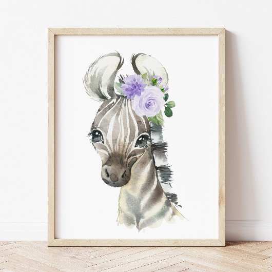 Zebra, Safari, paarse bloemen, genderneutraal Muurkunst Sets