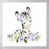Zebra, Safari, paarse bloemen, genderneutraal Poster (Voorkant)