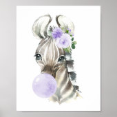 Zebra, Safari, Paarse Bubble Gum, Genderneutraal Poster (Voorkant)