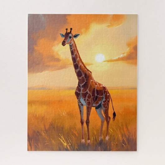 Zebra-safari-zonsondergang-dier-schilderij Legpuzzel (Verticaal)