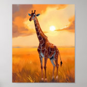 Zebra Safari Zonsondergang Dier Schilderij Poster (Voorkant)