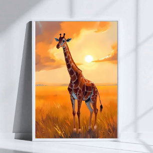 Zebra Safari Zonsondergang Dier Schilderij Poster