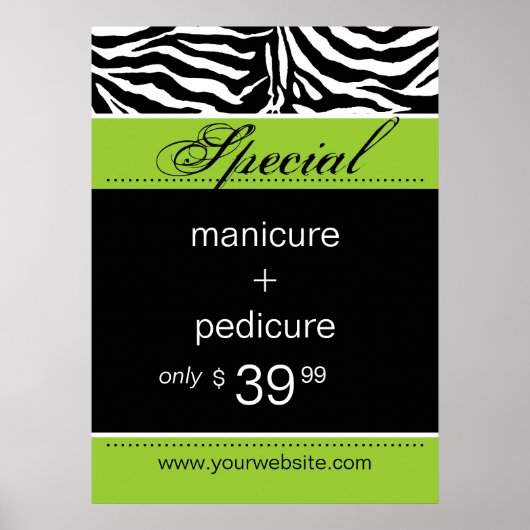Zebra Salon Spa Poster Trendy Lime Green (Voorkant)