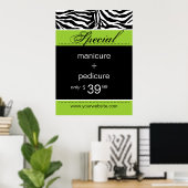 Zebra Salon Spa Poster Trendy Lime Green (Thuiskantoor)