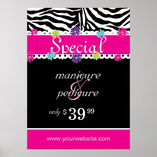 Zebra Salon Spa Trendy Pink Daisy Spring Sale Poster (Voorkant)