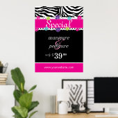 Zebra Salon Spa Trendy Pink Daisy Spring Sale Poster (Thuiskantoor)