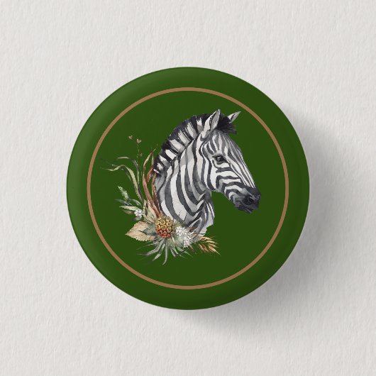 Zebra savannabloemen waterverf illustratie ronde button 3,2 cm (Voorkant)