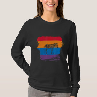 Zebra Schaduw Silhouet Met Kleurrijke Vlag T-shirt