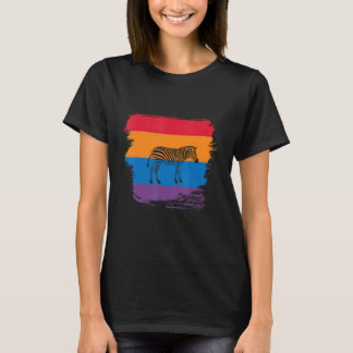 Zebra Schaduw Silhouet Met Kleurrijke Vlag T-shirt