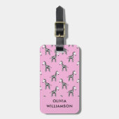 Zebra schattige kinderen roze bagagelabel (Voorkant verticaal)