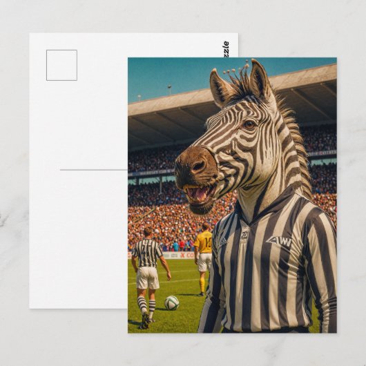 Zebra scheidsrechter bij een voetbalwedstrijd briefkaart (Voorkant / Achterkant)