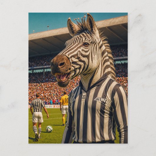 Zebra scheidsrechter bij een voetbalwedstrijd briefkaart (Voorkant)