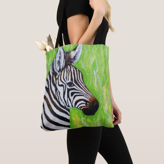 Zebra schilderen tote bag (Dichtbij)