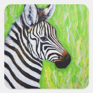 Zebra schilderen vierkante sticker