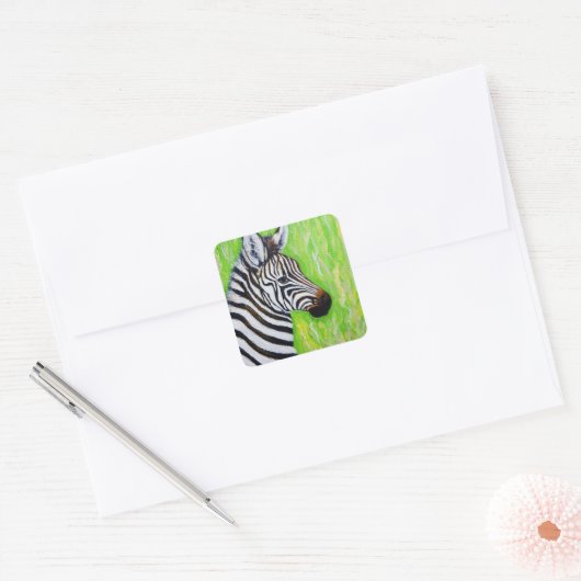 Zebra schilderen vierkante sticker (Envelop)
