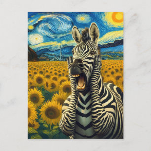 Zebra Screams in Zonnebloemenveld Briefkaart