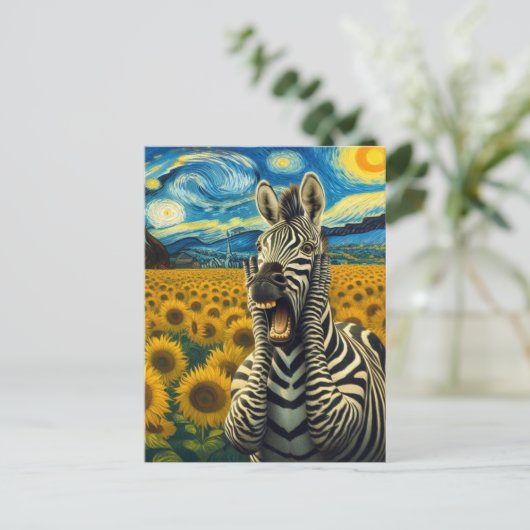 Zebra Screams in Zonnebloemenveld Briefkaart (Staand voorkant)