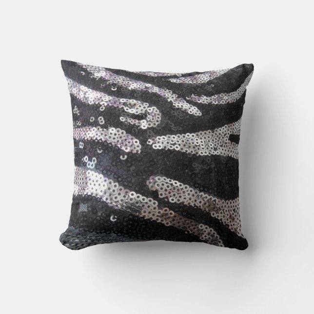 Zebra Sequin Black en Silver Pillow Kussen (Voorkant)