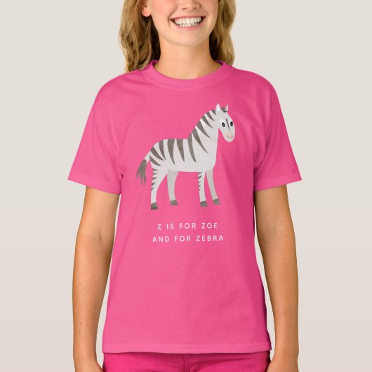Zebra Shirt voor klein meisje met aangepaste tekst (Voorkant)