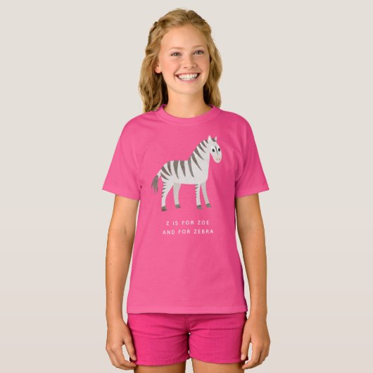 Zebra Shirt voor klein meisje met aangepaste tekst (Voorkant volledig)
