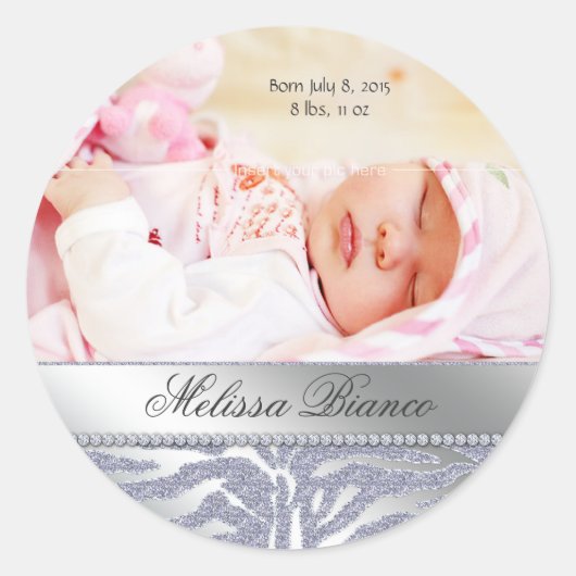 Zebra Sieraden Baby Meisje Sticker Zilver (Voorkant)
