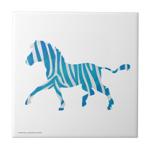 Zebra Silhouet Blauw en Wit Tegeltje (Voorkant)