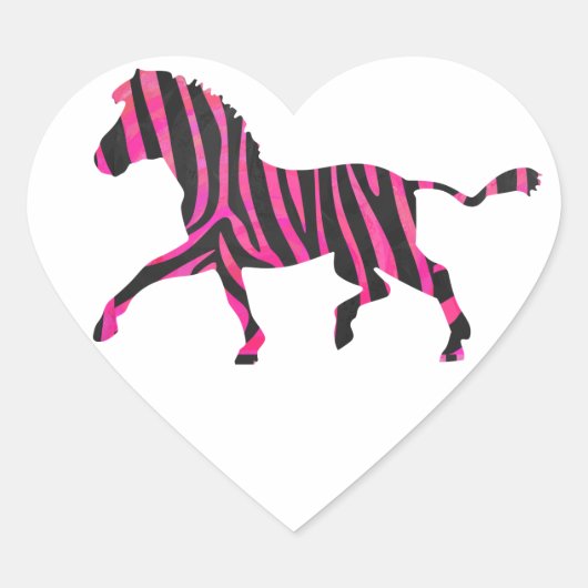 Zebra Silhouette Black en Hot Pink Print Hart Sticker (Voorkant)