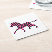 Zebra Silhouette Black en Hot Pink Print Kartonnen Onderzetters (Schuin)