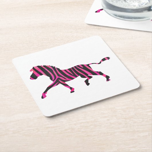 Zebra Silhouette Black en Hot Pink Print Kartonnen Onderzetters (Schuin)