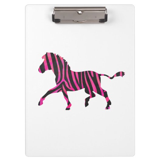 Zebra Silhouette Black en Hot Pink Print Klembord (Voorkant)