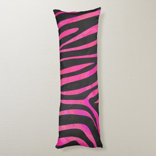 Zebra Silhouette Black en Hot Pink Print Lichaamskussen (Achterkant (Verticaal))