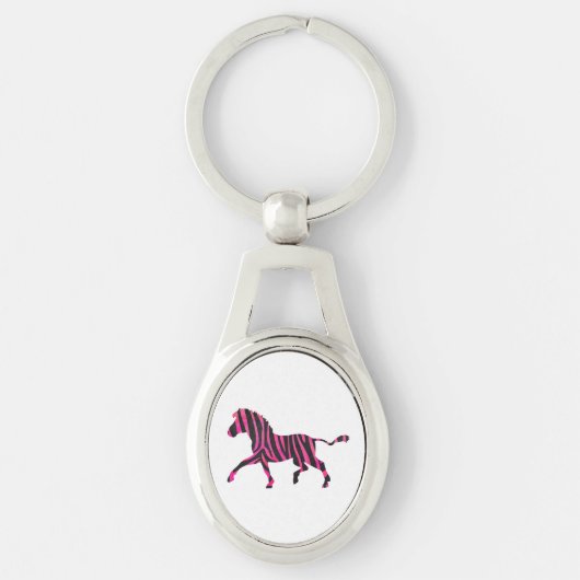 Zebra Silhouette Black en Hot Pink Print Sleutelhanger (Voorkant)