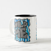 Zebra Silhouette Blue en White Design Tweekleurige Koffiemok (Voorkant links)