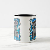 Zebra Silhouette Blue en White Design Tweekleurige Koffiemok (Center)