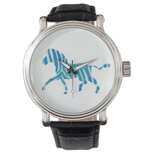 Zebra Silhouette Blue en White Horloge
