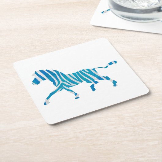 Zebra Silhouette Blue en White Kartonnen Onderzetters (Schuin)