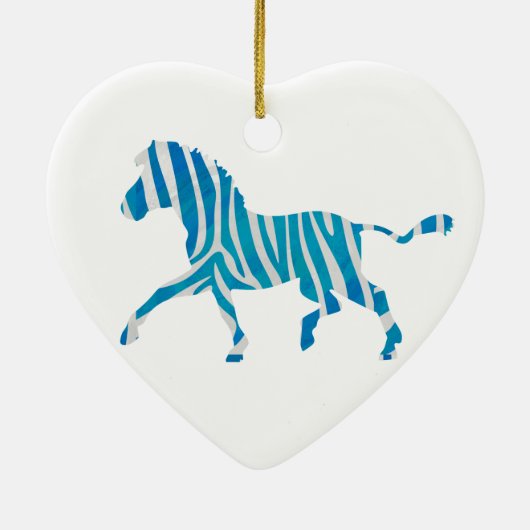 Zebra Silhouette Blue en White Keramisch Ornament (Achterkant)
