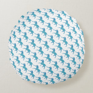 Zebra Silhouette Blue en White Rond Kussen