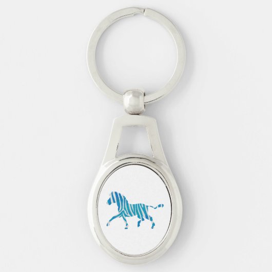 Zebra Silhouette Blue en White Sleutelhanger (Voorkant)