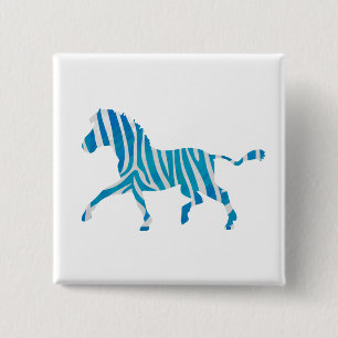Zebra Silhouette Blue en White Vierkante Button 5,1 Cm