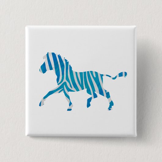 Zebra Silhouette Blue en White Vierkante Button 5,1 Cm (Voorkant)