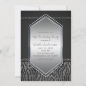Zebra Silver Grey Glam Verjaardagsfeest Elk Evenem Kaart (Voorkant)