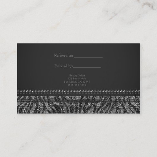 Zebra Silver Sparkle Glam Chic Verwijs een vriend Aanbevelingskaartje (Achterkant)