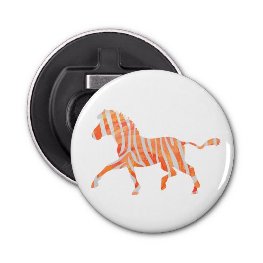 Zebra Sinaasappel en wit Silhouette Button Flesopener (Voorkant)