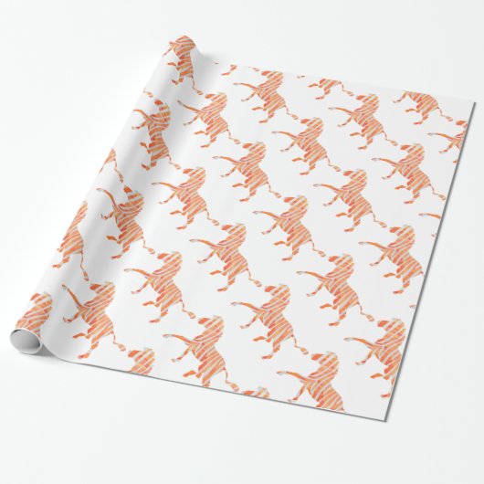 Zebra Sinaasappel en wit Silhouette Cadeaupapier (Uitgerold)