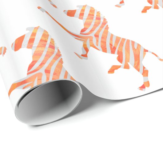 Zebra Sinaasappel en wit Silhouette Cadeaupapier (Rol Hoek)