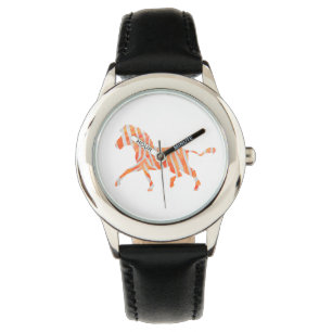 Zebra Sinaasappel en wit Silhouette Horloge