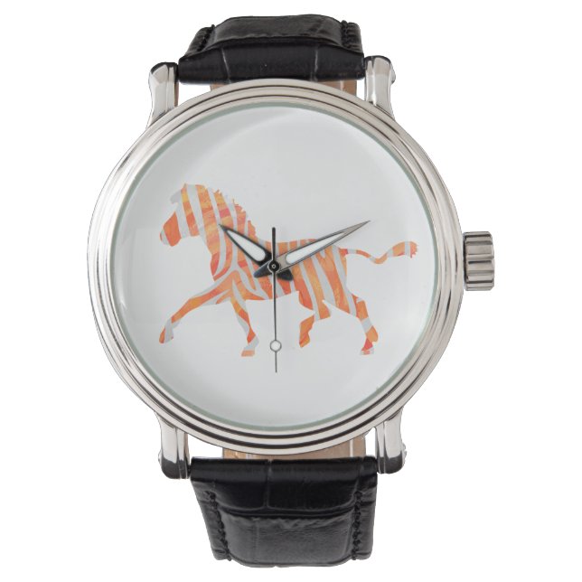 Zebra Sinaasappel en wit Silhouette Horloge (Voorkant)