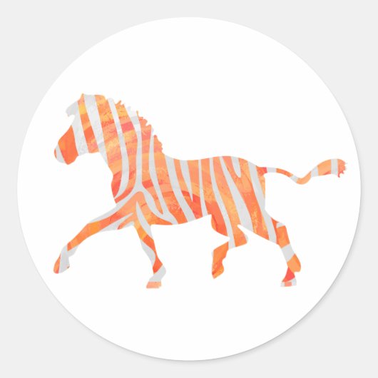Zebra Sinaasappel en wit Silhouette Ronde Sticker (Voorkant)
